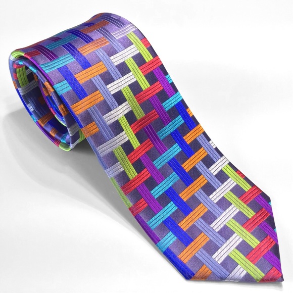 Purple BOLD New Multi-Color Lawrence Ivey Silk Tie - Picture 3 of 4